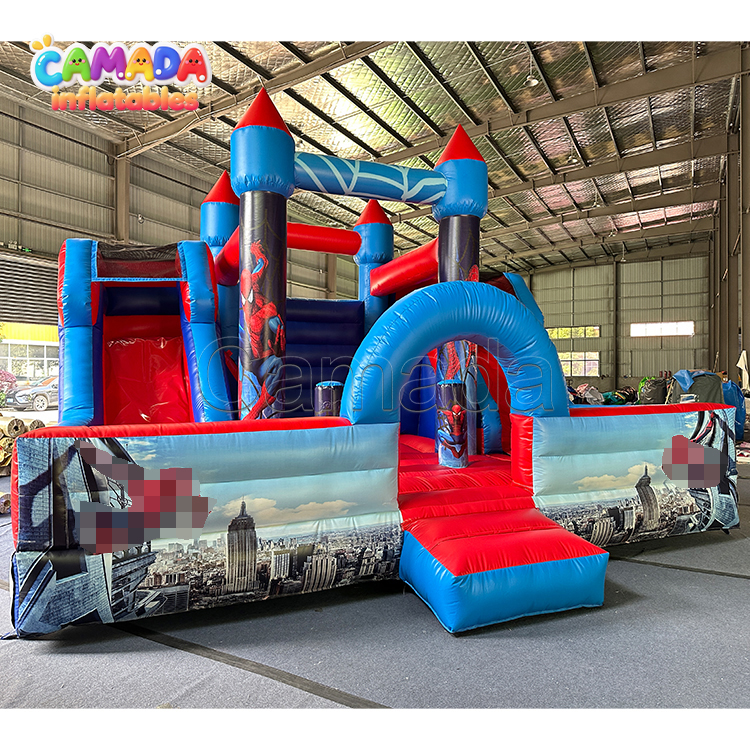 Spiderman Themed Inflatable Castle and Slide Combo Bounce House with Blower