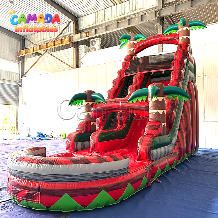 Marble Red High Quality PVC Inflatable Commercial Palm Tree Water Slide for Kids Adults