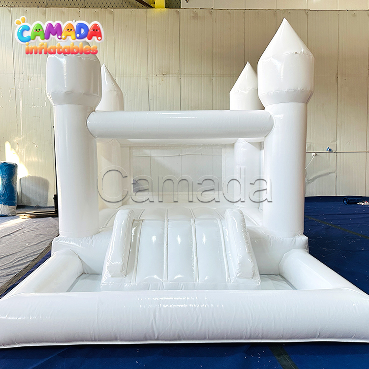White Inflatable Bouncy Castle Bounce House with Slide and Ball Pool