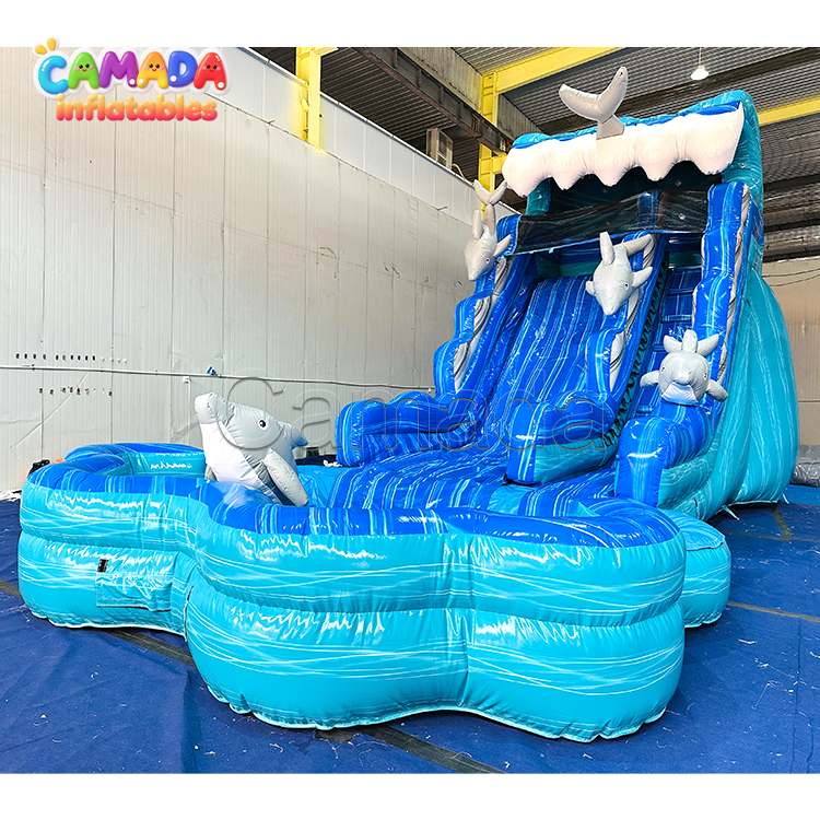 Dolphin-Themed Kids Inflatable Bouncing Slide Bouncy Jumping Wet Bounce House Waterslide Pool Inflatable Water Slide for Kids