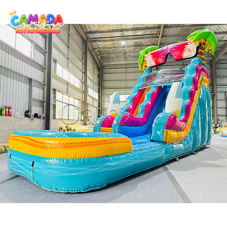 Sun Glasses-Themed Inflatable Castle Water slide with Splash Pool for Summer Backyard Playing
