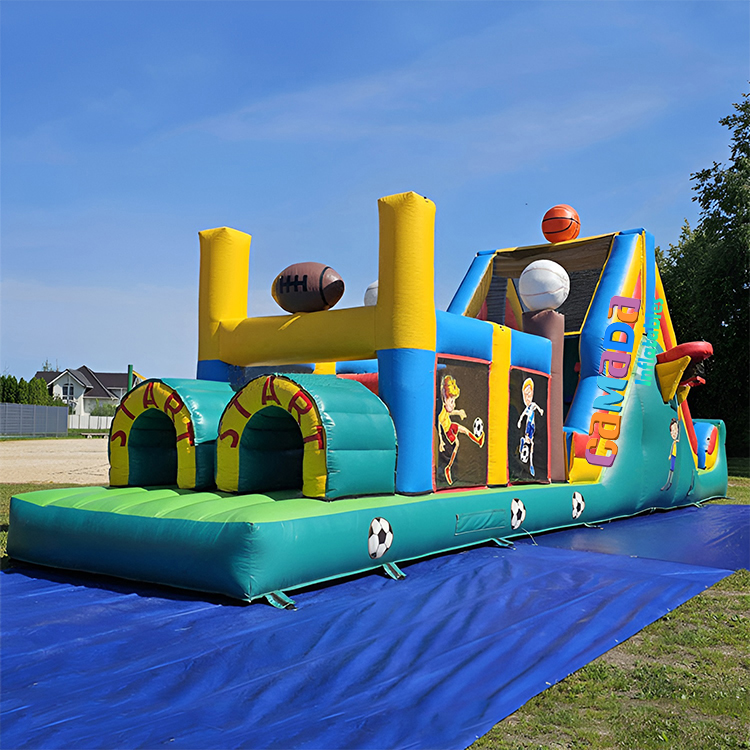 Balls Themed Inflatable Obstacle Challenge Game for Kids Bouncy Castle Slide Obstacle Course Dual-Channel for Sale
