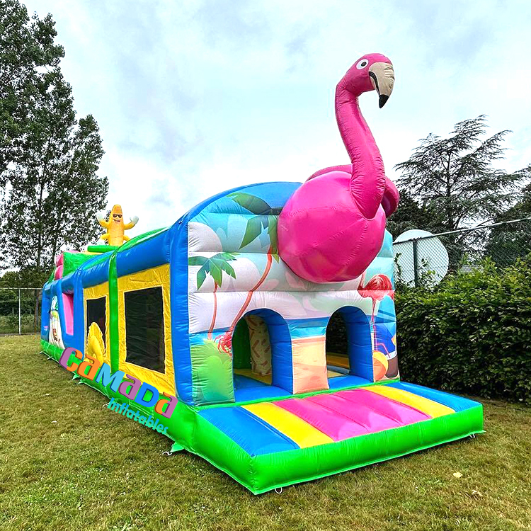 Pink Flamingo Inflatable Obstacle Course Slide Kids Challenge Adventure Play with Top Equipment PVC Material Obstacle and Jumping Slide