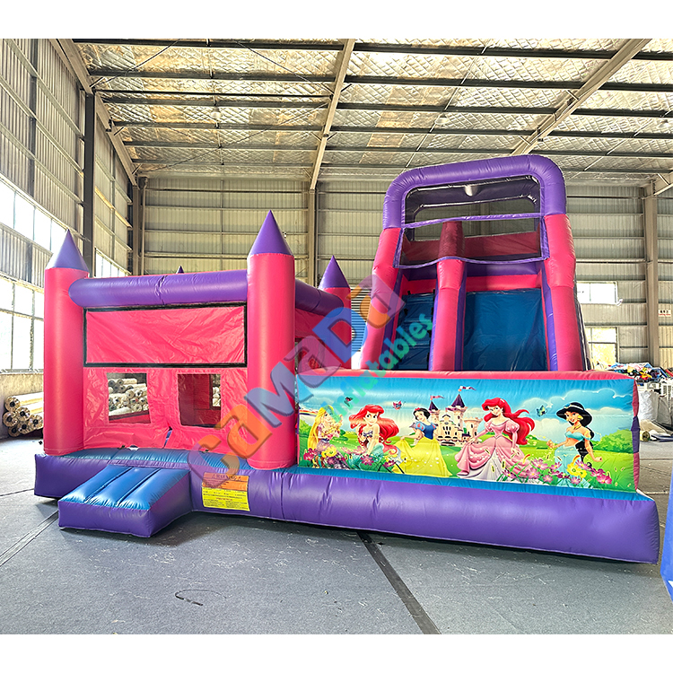 Commercial Grade Material Inflatable Bounce Combo and Giant Slide Princess Themed for Girls Party