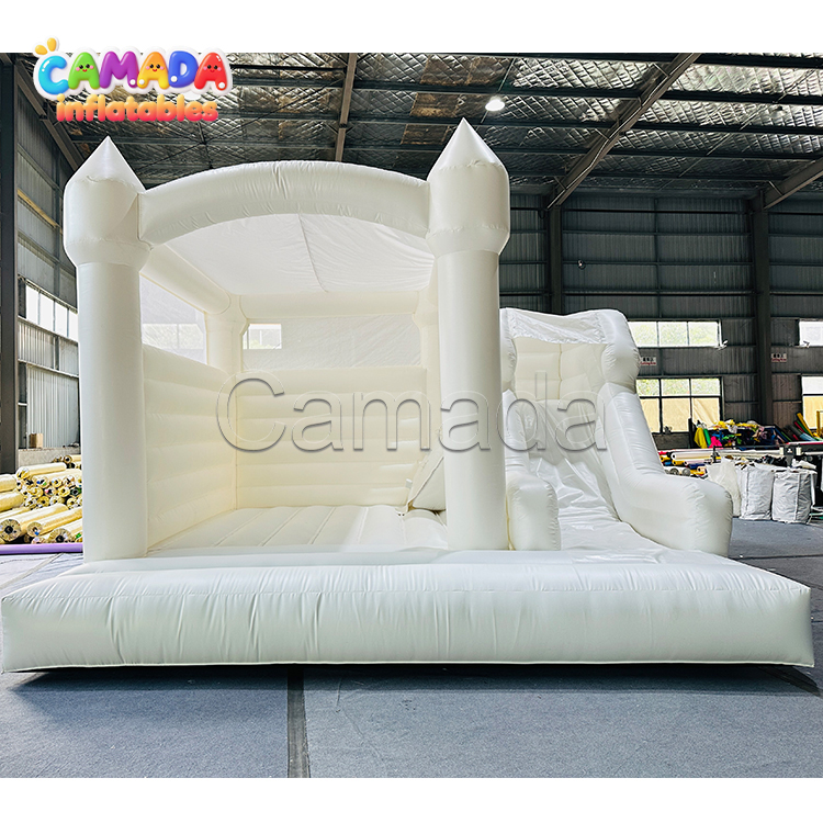 All White Wedding Bounce House Inflatable Bounce Combo and Slide Castle Inflatable for Kids Party and School Playing