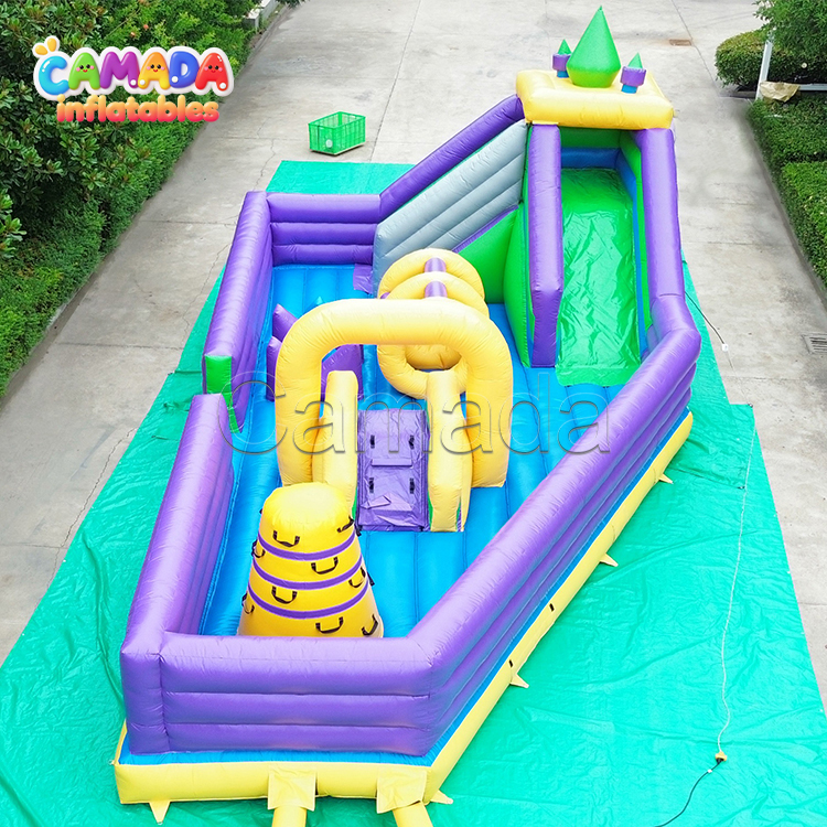 Purple Colorful PVC Inflatable Bouncer Slide and Obstacle Games Indoor Outdoor Playground for Theme Parks and Sports with Blower