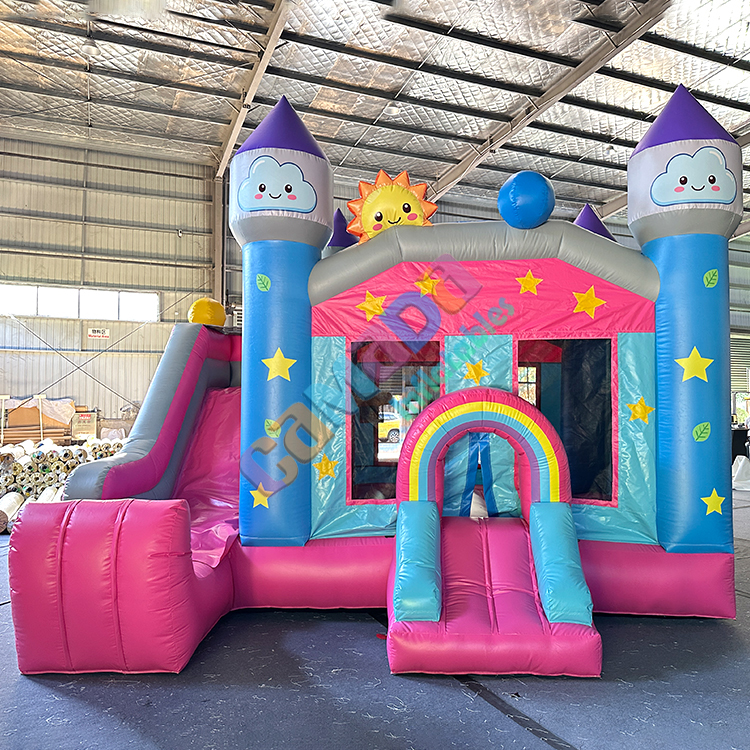 Sky- Themed Commercial Bounce Combo Jumping Castle and Slide Heavy Duty Inflatable Jump House for Rental Business
